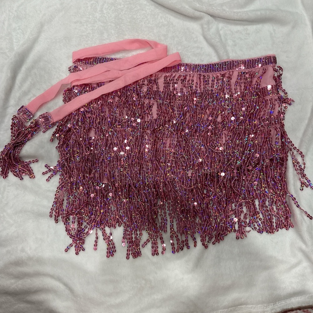 Pink Beaded Fringe Skirt